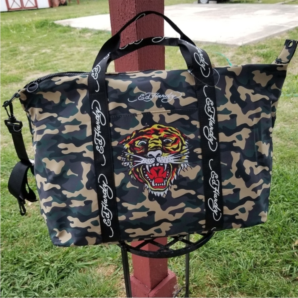 Ed Hardy camo Tiger gym travel unisex duffel bag NWOT